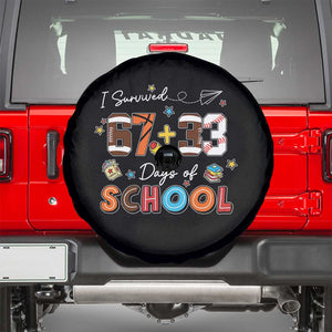 I Survived 67 33 Days Of School Spare Tire Cover Funny 100th Days of School 67 Sport Lover TS11 Black Print Your Wear