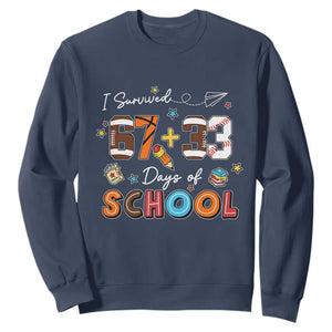 I Survived 67 33 Days Of School Sweatshirt Funny 100th Days of School 67 Sport Lover TS11 Navy Print Your Wear