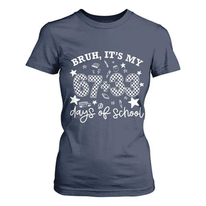 Bruh It Is My 67 33 Days Of School T Shirt For Women 100th Days Of School Funny 67 Groovy Checkered TS11 Navy Print Your Wear