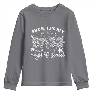 Bruh It Is My 67 33 Days Of School Youth Sweatshirt 100th Days Of School Funny 67 Groovy Checkered TS11 Charcoal Print Your Wear