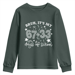 Bruh It Is My 67 33 Days Of School Youth Sweatshirt 100th Days Of School Funny 67 Groovy Checkered TS11 Dark Forest Green Print Your Wear