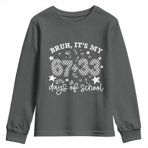 Bruh It Is My 67 33 Days Of School Youth Sweatshirt 100th Days Of School Funny 67 Groovy Checkered TS11 Dark Heather Print Your Wear