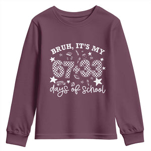 Bruh It Is My 67 33 Days Of School Youth Sweatshirt 100th Days Of School Funny 67 Groovy Checkered TS11 Maroon Print Your Wear