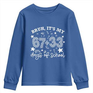 Bruh It Is My 67 33 Days Of School Youth Sweatshirt 100th Days Of School Funny 67 Groovy Checkered TS11 Royal Blue Print Your Wear