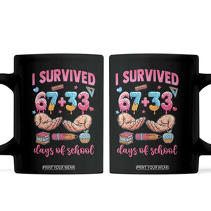 I Survived 67 33 Days Of School Coffee Mug Funny 100 Days of School 67 Ice Cream Drip TS11 Black Print Your Wear