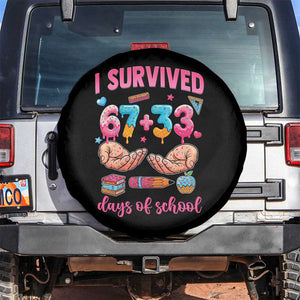 I Survived 67 33 Days Of School Spare Tire Cover Funny 100 Days of School 67 Ice Cream Drip TS11 No hole Black Print Your Wear