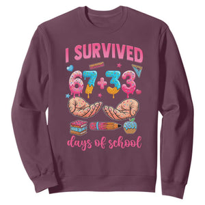 I Survived 67 33 Days Of School Sweatshirt Funny 100 Days of School 67 Ice Cream Drip TS11 Maroon Print Your Wear