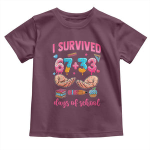 I Survived 67 33 Days Of School Toddler T Shirt Funny 100 Days of School 67 Ice Cream Drip TS11 Maroon Print Your Wear