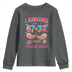I Survived 67 33 Days Of School Youth Sweatshirt Funny 100 Days of School 67 Ice Cream Drip TS11 Dark Heather Print Your Wear