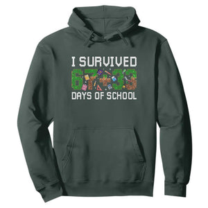 I Survived 67 33 Days Of School Hoodie Funny 100 Days of School 67 Pixel Game TS11 Dark Forest Green Print Your Wear