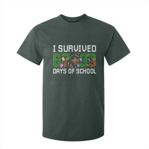 I Survived 67 33 Days Of School T Shirt For Kid Funny 100 Days of School 67 Pixel Game TS11 Dark Forest Green Print Your Wear