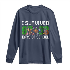 I Survived 67 33 Days Of School Long Sleeve Shirt Funny 100 Days of School 67 Pixel Game TS11 Navy Print Your Wear