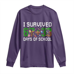 I Survived 67 33 Days Of School Long Sleeve Shirt Funny 100 Days of School 67 Pixel Game TS11 Purple Print Your Wear