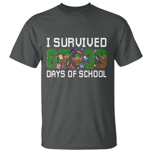 I Survived 67 33 Days Of School T Shirt Funny 100 Days of School 67 Pixel Game TS11 Dark Heather Print Your Wear