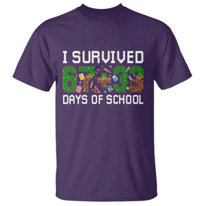 I Survived 67 33 Days Of School T Shirt Funny 100 Days of School 67 Pixel Game TS11 Purple Print Your Wear