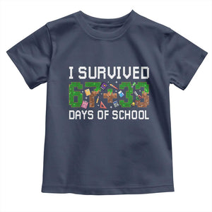 I Survived 67 33 Days Of School Toddler T Shirt Funny 100 Days of School 67 Pixel Game TS11 Navy Print Your Wear