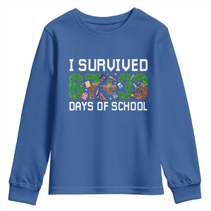 I Survived 67 33 Days Of School Youth Sweatshirt Funny 100 Days of School 67 Pixel Game - Print Your Wear