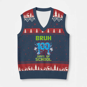 Bruh I Survived 67 33 Days Of School V-Neck Knit Sweater Vest Funny 100th Days of School 67 Game Meme TS11 Navy Red Print Your Wear