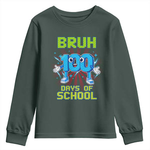 Bruh I Survived 67 33 Days Of School Youth Sweatshirt Funny 100th Days of School 67 Game Meme TS11 Dark Forest Green Print Your Wear
