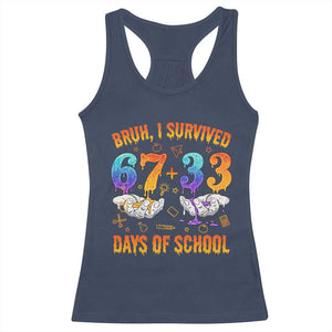 Bruh I Survived 67 33 Days Of School Racerback Tank Top Funny 100th Days of School Teacher 67 Drip TS11 Navy Print Your Wear