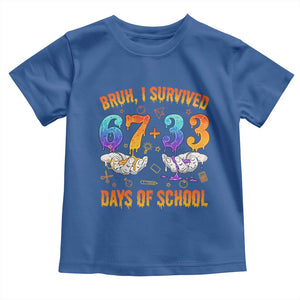 Bruh I Survived 67 33 Days Of School Toddler T Shirt Funny 100th Days of School Teacher 67 Drip TS11 Royal Blue Print Your Wear