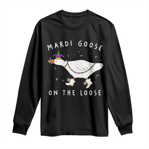 Mardi Goose On The Loose Long Sleeve Shirt Funny Mardi Gras Carnival Parade TS11 Black Print Your Wear