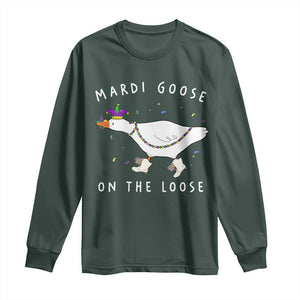 Mardi Goose On The Loose Long Sleeve Shirt Funny Mardi Gras Carnival Parade TS11 Dark Forest Green Print Your Wear