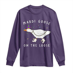 Mardi Goose On The Loose Long Sleeve Shirt Funny Mardi Gras Carnival Parade TS11 Purple Print Your Wear