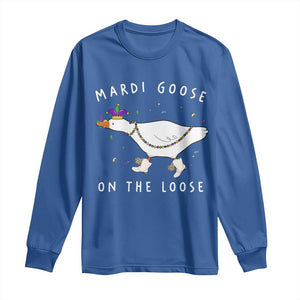Mardi Goose On The Loose Long Sleeve Shirt Funny Mardi Gras Carnival Parade TS11 Royal Blue Print Your Wear