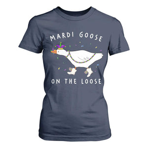Mardi Goose On The Loose T Shirt For Women Funny Mardi Gras Carnival Parade TS11 Navy Print Your Wear