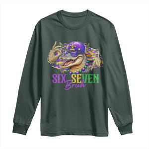 Funny Mardi Gras Six Seven Bruh Long Sleeve Shirt 67 Meme Mardigator Alligator TS11 Dark Forest Green Print Your Wear