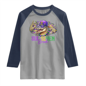 Funny Mardi Gras Six Seven Bruh Raglan Shirt 67 Meme Mardigator Alligator TS11 Sport Gray Navy Print Your Wear