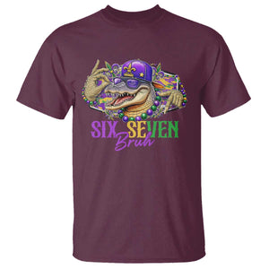 Funny Mardi Gras Six Seven Bruh T Shirt 67 Meme Mardigator Alligator TS11 Maroon Print Your Wear