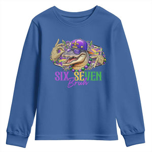 Funny Mardi Gras Six Seven Bruh Youth Sweatshirt 67 Meme Mardigator Alligator TS11 Royal Blue Print Your Wear