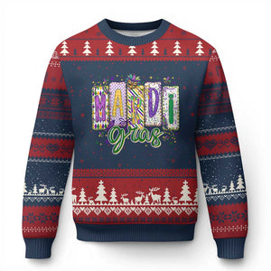 Mardi Gras Ugly Christmas Sweater New Orleans Carnival Girly Fat Tuesday TS11 Navy Red Print Your Wear