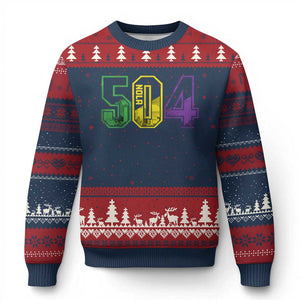 Mardi Gras 504 Nola New Orleans Louisiana LA Ugly Christmas Sweater TS11 Navy Red Print Your Wear