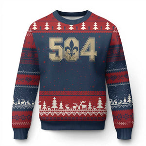 504 Nola New Orleans Louisiana LA Ugly Christmas Sweater Fleur De Lis TS11 Navy Red Print Your Wear