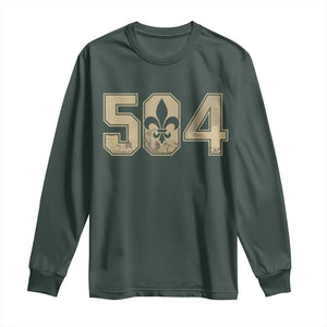 504 Nola New Orleans Louisiana LA Long Sleeve Shirt Fleur De Lis TS11 Dark Forest Green Print Your Wear