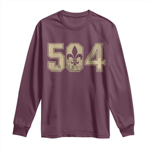 504 Nola New Orleans Louisiana LA Long Sleeve Shirt Fleur De Lis TS11 Maroon Print Your Wear