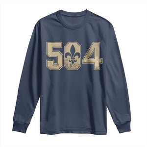 504 Nola New Orleans Louisiana LA Long Sleeve Shirt Fleur De Lis TS11 Navy Print Your Wear