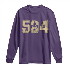 504 Nola New Orleans Louisiana LA Long Sleeve Shirt Fleur De Lis TS11 Purple Print Your Wear