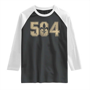 504 Nola New Orleans Louisiana LA Raglan Shirt Fleur De Lis TS11 Black White Print Your Wear