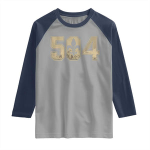 504 Nola New Orleans Louisiana LA Raglan Shirt Fleur De Lis TS11 Sport Gray Navy Print Your Wear