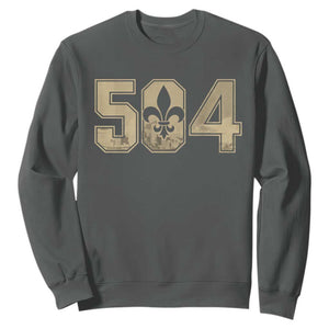 504 Nola New Orleans Louisiana LA Sweatshirt Fleur De Lis TS11 Dark Heather Print Your Wear