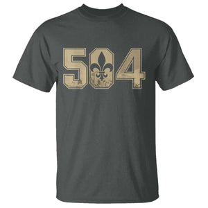 504 Nola New Orleans Louisiana LA T Shirt Fleur De Lis TS11 Dark Heather Print Your Wear