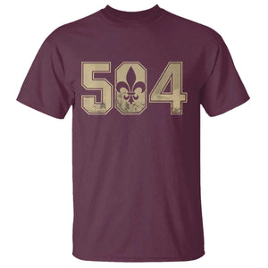 504 Nola New Orleans Louisiana LA T Shirt Fleur De Lis TS11 Maroon Print Your Wear