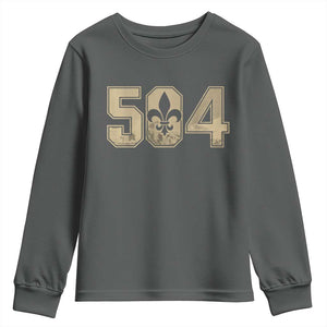 504 Nola New Orleans Louisiana LA Youth Sweatshirt Fleur De Lis TS11 Dark Heather Print Your Wear