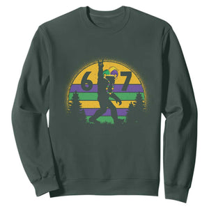 Funny Bigfoot 67 Mardi Gras Sweatshirt Sasquatch Parade Jester Hat TS11 Dark Forest Green Print Your Wear