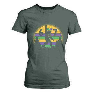 Funny Bigfoot 67 Mardi Gras T Shirt For Women Sasquatch Parade Jester Hat TS11 Dark Forest Green Print Your Wear