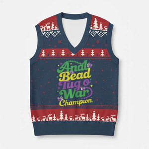 Funny Anal Bead Tug O War Mardi Gras V-Neck Knit Sweater Vest Fat Tuesday Carnival Adult Humor TS11 Navy Red Print Your Wear
